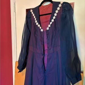 Beautiful vintage 1940s style sailor dress blue/white/burgundy lining